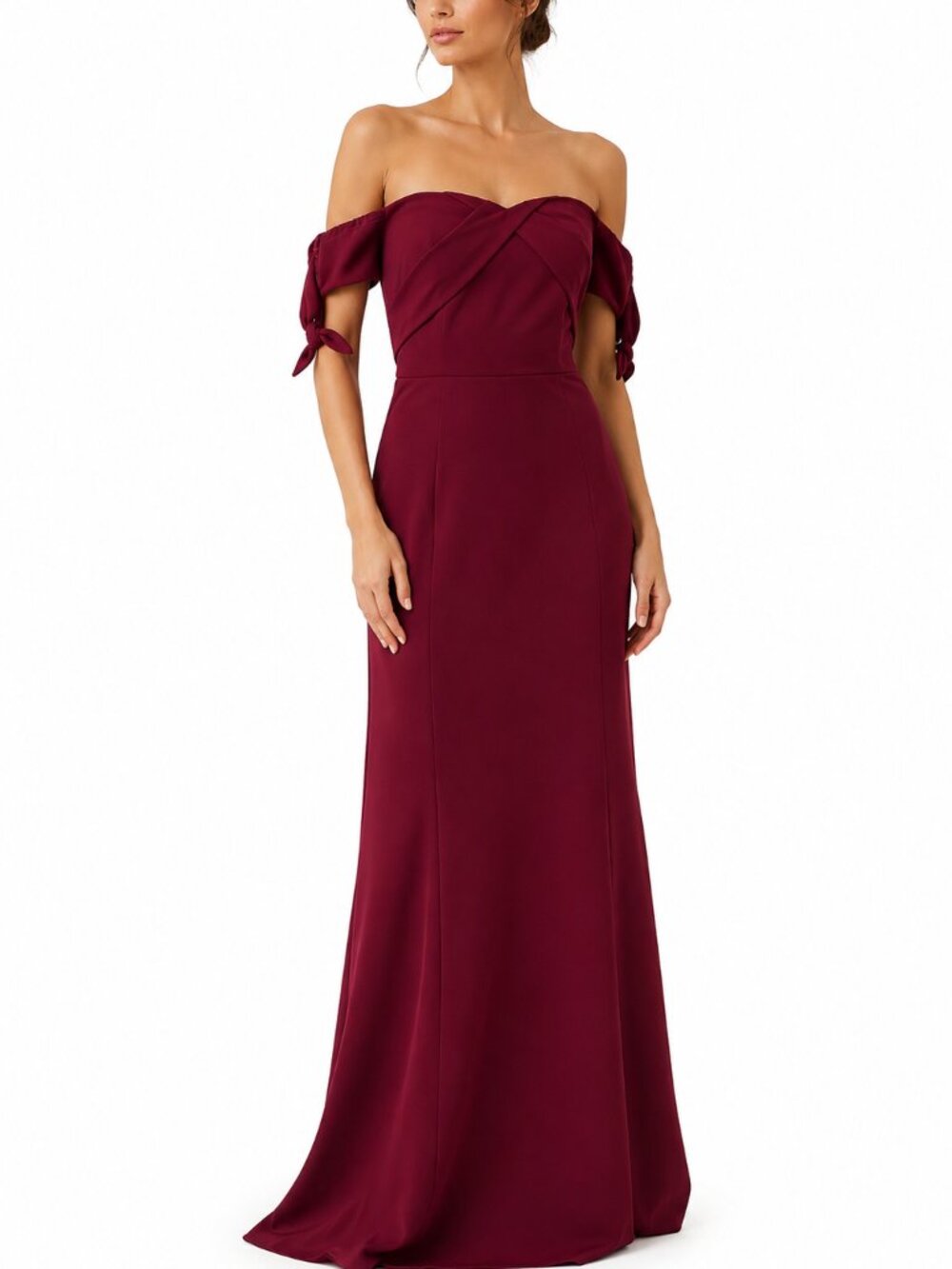 WATTERS & WATTERS BURGUNDY CREPE REMOVABLE SLEEVE FORMAL EVENING DRESS - 22W